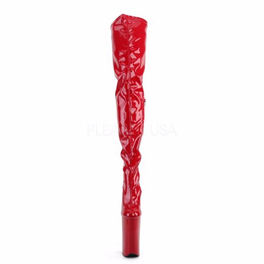 Product image of Pleaser Beyond-4000 Red Stretchetch Patent/Red, 10 inch (25.4 cm) Heel, 6 1/4 inch (15.9 cm) Platform Thigh High Boot
