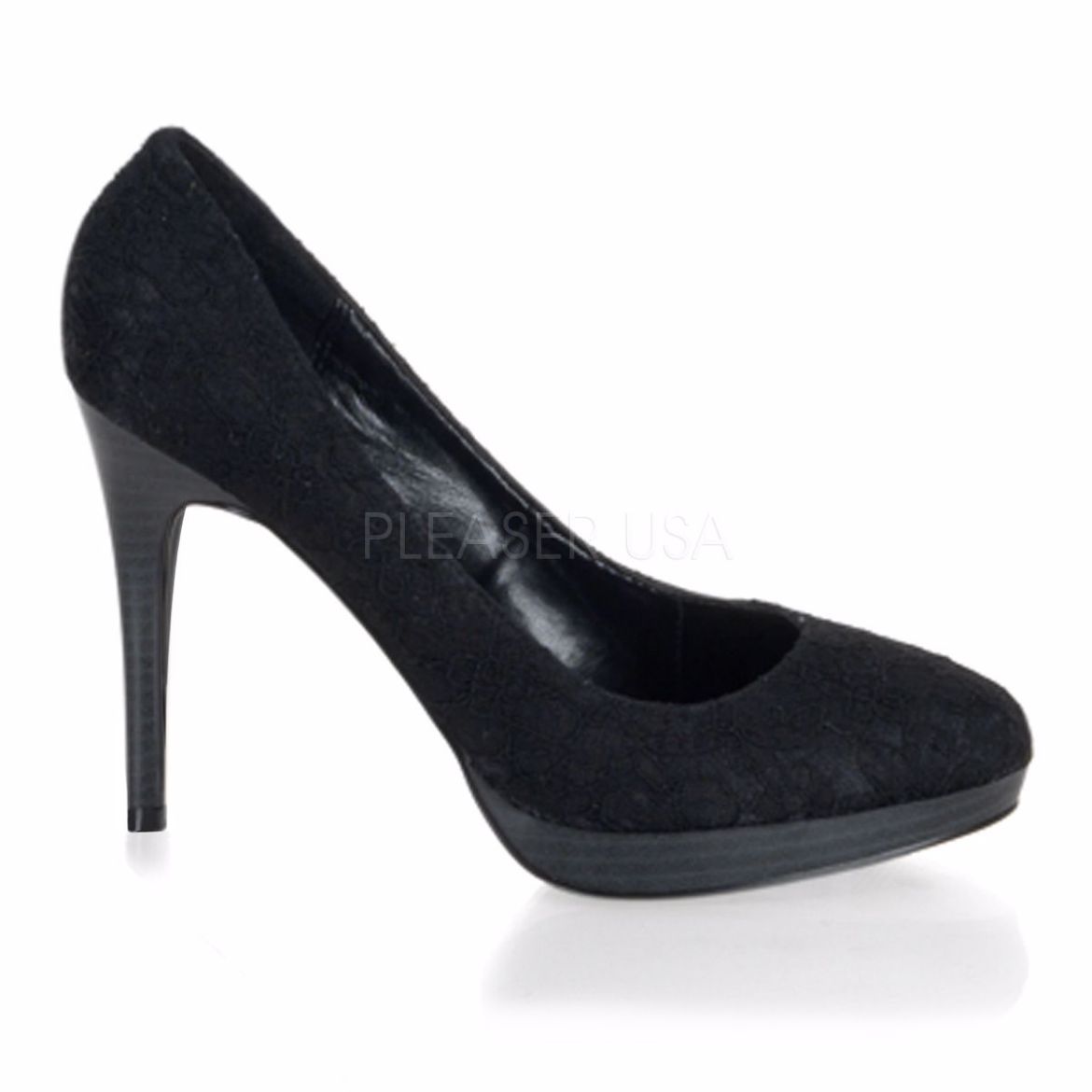 Product image of Pin Up Couture Bliss-30-2 Black Satin-Black Lace, 4 1/4 inch (10.8 cm) Heel, 3/4 inch (1.9 cm) Platform Court Pump Shoes