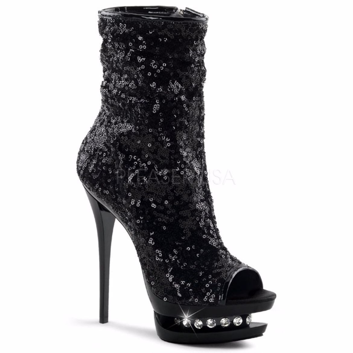 Product image of Pleaser Blondie-R-1008 Black Sequins/Black, 6 inch (15.2 cm) Heel, 1 1/2 inch (3.8 cm) Platform Ankle Boot