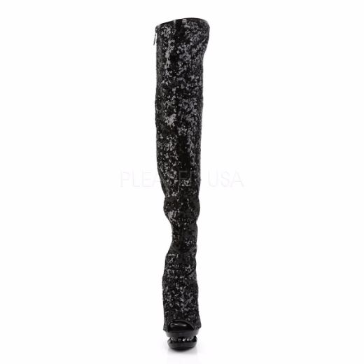 Product image of Pleaser Blondie-R-3011 Black Sequins/Black, 6 inch (15.2 cm) Heel, 1 1/2 inch (3.8 cm) Platform Thigh High Boot