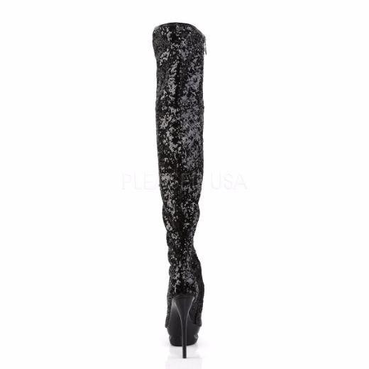 Product image of Pleaser Blondie-R-3011 Black Sequins/Black, 6 inch (15.2 cm) Heel, 1 1/2 inch (3.8 cm) Platform Thigh High Boot