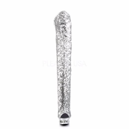 Product image of Pleaser Blondie-R-3011 Silver Sequins/Silver Chrome, 6 inch (15.2 cm) Heel, 1 1/2 inch (3.8 cm) Platform Thigh High Boot