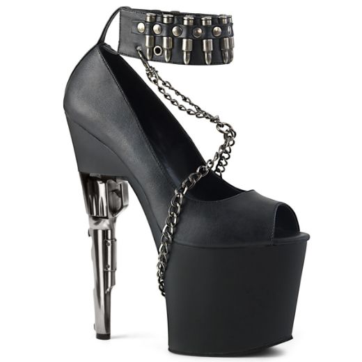 Product image of Pleaser Bondgirl-783 Black Faux Leather/Black Matte, 7 1/2 inch Gun Heel, 3 1/2 inch (8.9 cm) Platform Court Pump Shoes