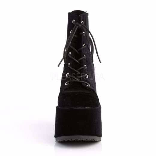 Product image of Demonia Camel-203 Black Velvet, 5 inch (12.7 cm) Chunky Heel, 3 inch (7.6 cm) Platform Ankle Boot