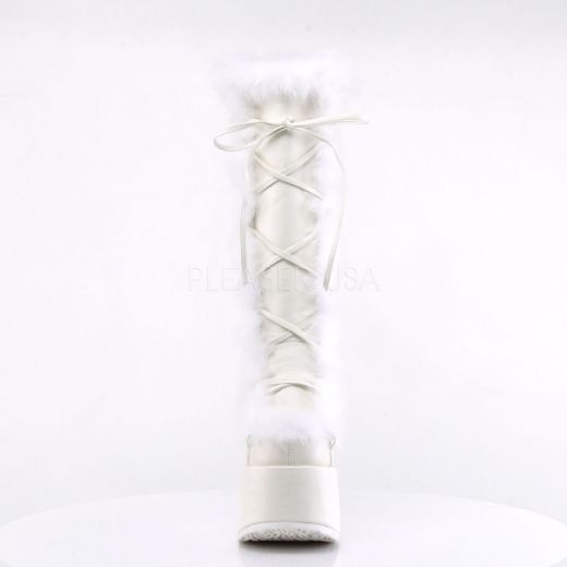 Product image of Demonia Camel-311 White Vegan Leather, 5 inch (12.7 cm) Heel, 3 inch (7.6 cm) Platform Knee High Boot