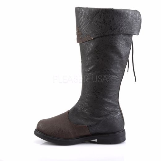 Product image of Funtasma Captain-110 Black-Brown Distressed Pu, 1 inch (2.5 cm) Flat Heel Knee High Boot
