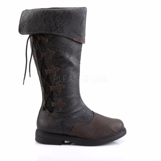 Product image of Funtasma Captain-110 Black-Brown Distressed Pu, 1 inch (2.5 cm) Flat Heel Knee High Boot