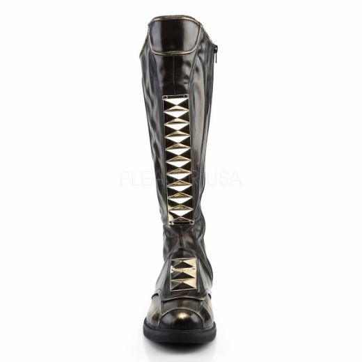 Product image of Funtasma Captain-115 Black Rub-Off Pu W/ Gold Tone, 1 inch (2.5 cm) Heel Knee High Boot