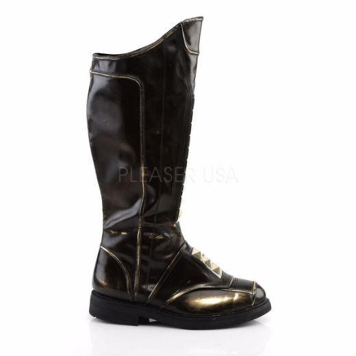 Product image of Funtasma Captain-115 Black Rub-Off Pu W/ Gold Tone, 1 inch (2.5 cm) Heel Knee High Boot