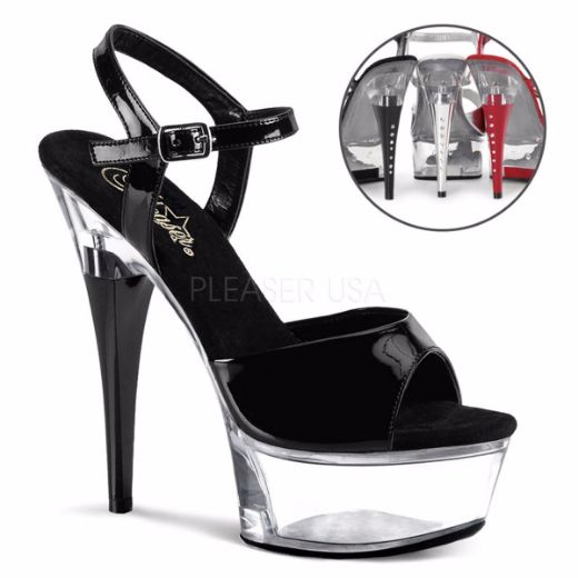 Product image of Pleaser Captiva-609 Black Patent/Clear, 6 inch (15.2 cm) Heel, 1 3/4 inch (4.4 cm) Platform Sandal Shoes
