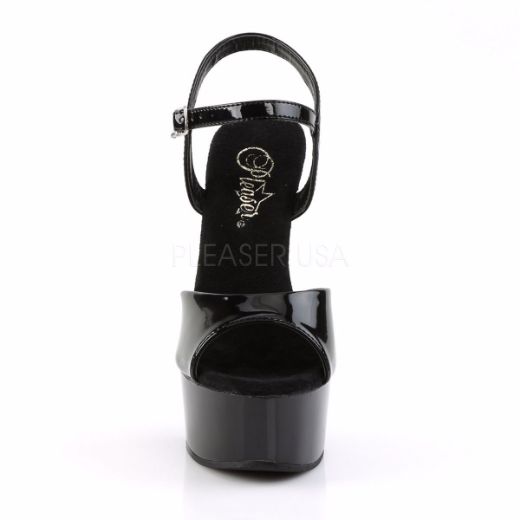 Product image of Pleaser Captiva-609 Black Patent/Black, 6 inch (15.2 cm) Heel, 1 3/4 inch (4.4 cm) Platform Slide Mule Shoes