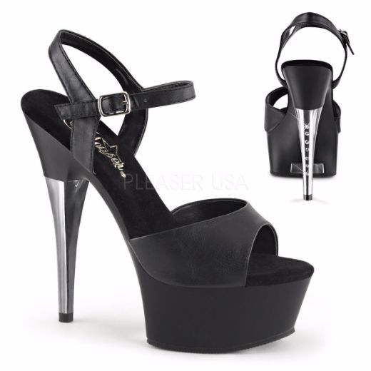 Product image of Pleaser Captiva-609 Black Faux Leather/Black Matte, 6 inch (15.2 cm) Heel, 1 3/4 inch (4.4 cm) Platform Sandal Shoes
