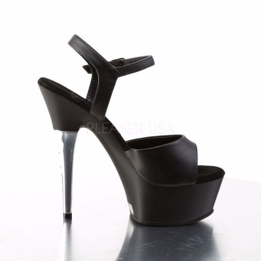 Product image of Pleaser Captiva-609 Black Faux Leather/Black Matte, 6 inch (15.2 cm) Heel, 1 3/4 inch (4.4 cm) Platform Sandal Shoes