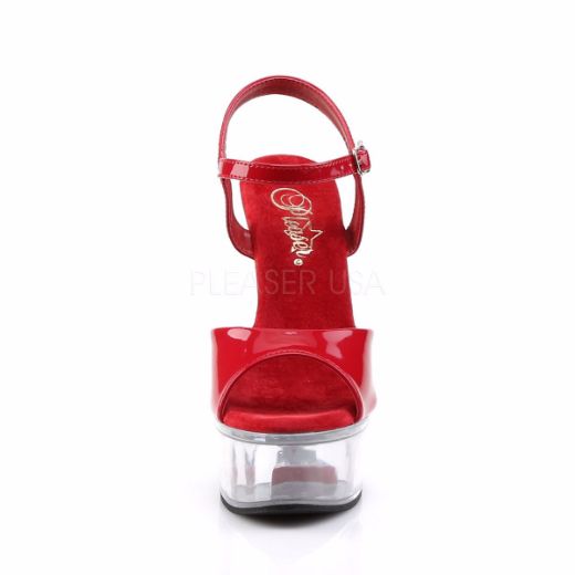 Product image of Pleaser Captiva-609 Red Patent/Clear, 6 inch (15.2 cm) Heel, 1 3/4 inch (4.4 cm) Platform Sandal Shoes