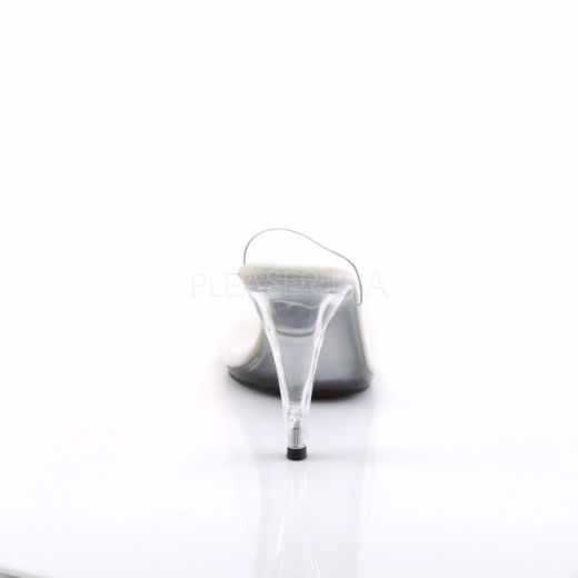Product image of Fabulicious Caress-401 Clear/Clear, 4 inch (10.2 cm) Heel, 1/8 inch (0.3 cm) Platform Slide Mule Shoes