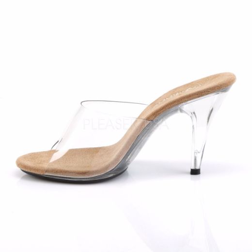 Product image of Fabulicious Caress-401 Clear-Tan/Clear, 4 inch (10.2 cm) Heel, 1/8 inch (0.3 cm) Platform Sandal Shoes
