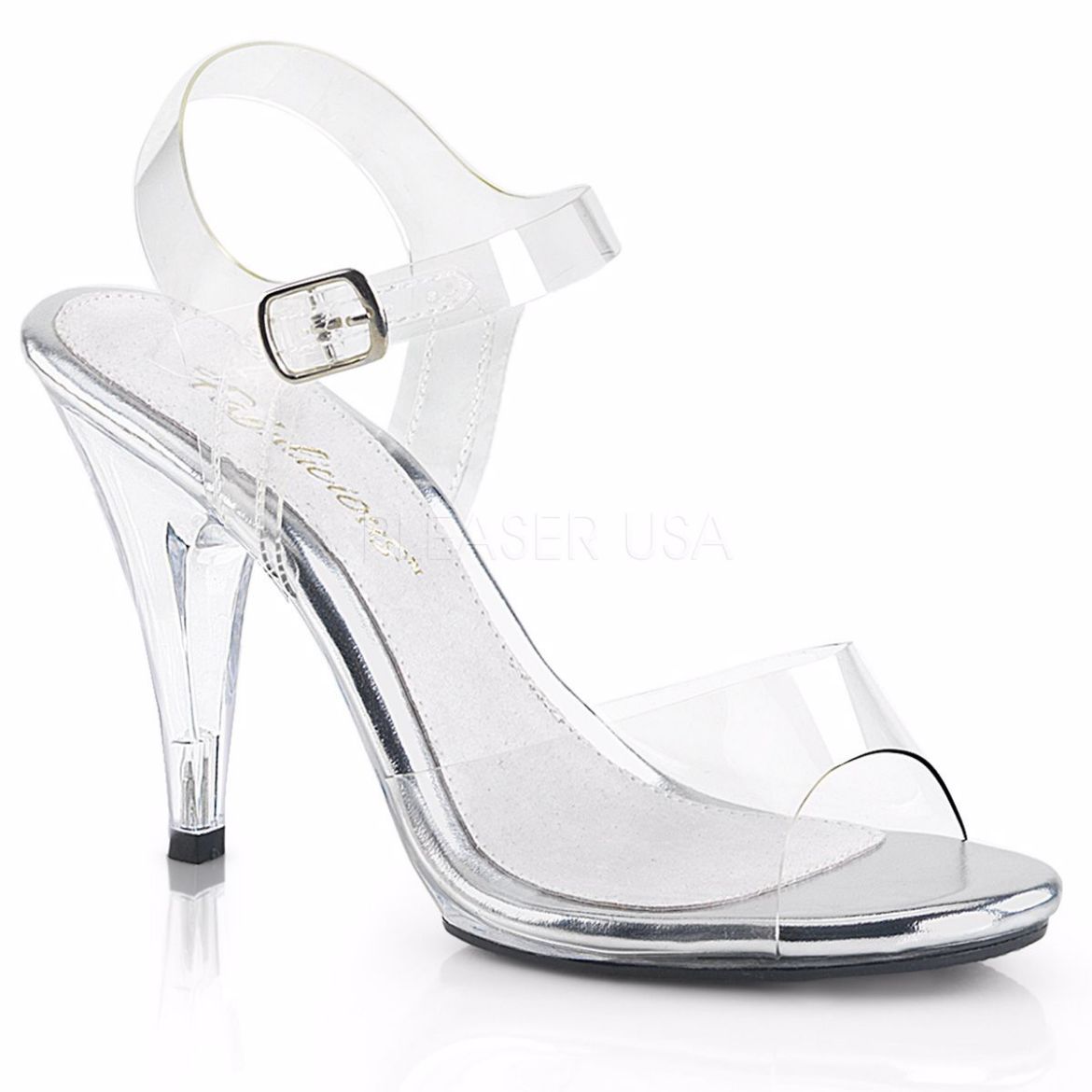 Product image of Fabulicious Caress-408 Clear/Clear, 4 inch (10.2 cm) Heel, 1/8 inch (0.3 cm) Platform Sandal Shoes