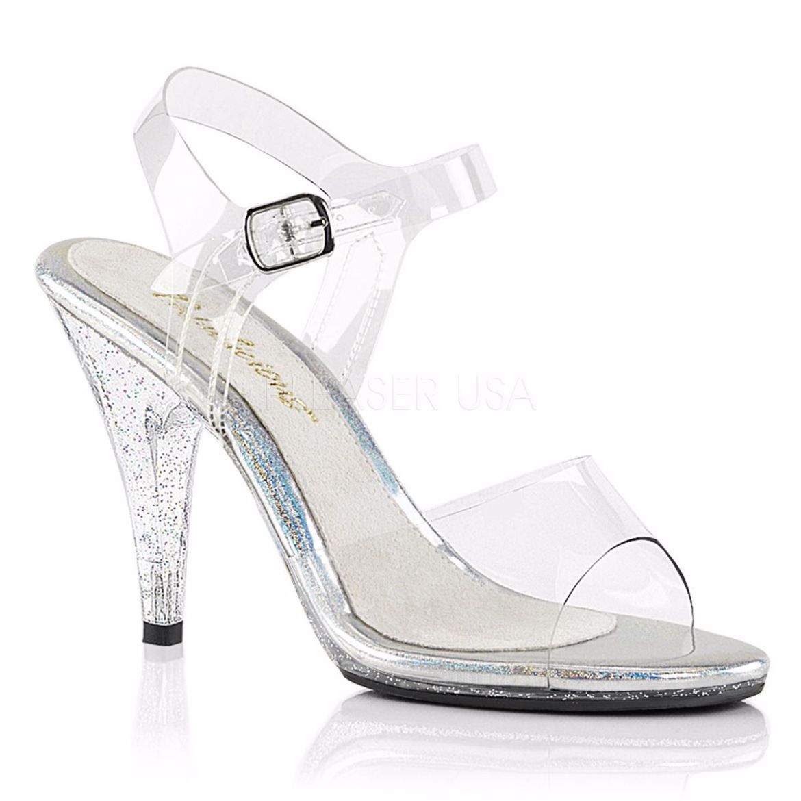 Product image of Fabulicious Caress-408Mg Clear/Clear, 4 inch (10.2 cm) Heel, 1/8 inch (0.3 cm) Platform Sandal Shoes