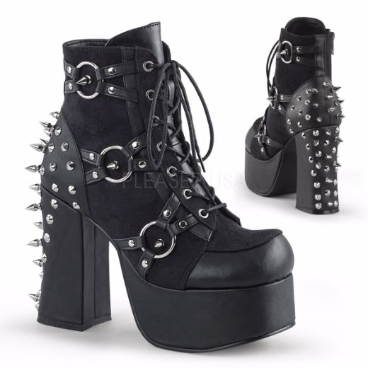 Product image of Demonia Charade-100 Black Vegan Leather-Suede, 4 1/2 inch (11.4 cm) Heel, 2 inch (5.1 cm) Platform Ankle Boot