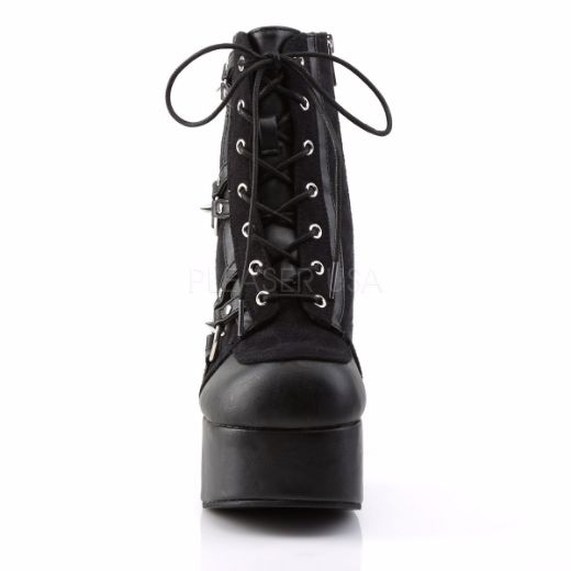 Product image of Demonia Charade-100 Black Vegan Leather-Suede, 4 1/2 inch (11.4 cm) Heel, 2 inch (5.1 cm) Platform Ankle Boot