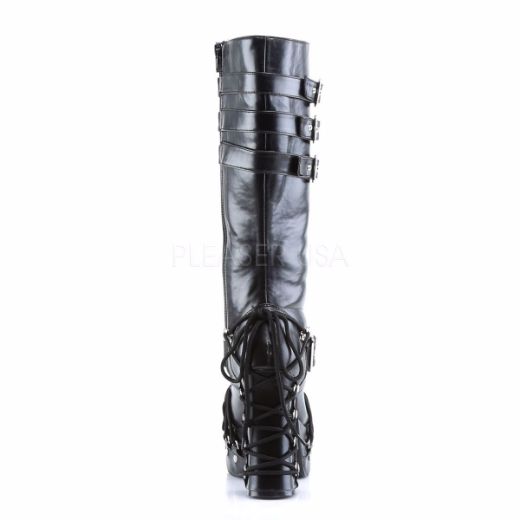 Product image of Demonia Charade-206 Black Vegan Leather, 4 1/2 inch (11.4 cm) Heel, 2 inch (5.1 cm) Platform Knee High Boot