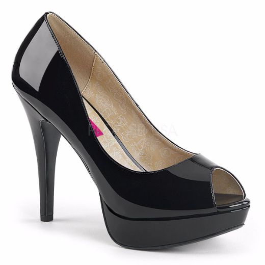 Product image of Pleaser Pink Label Chloe-01 Black Patent, 5 1/4 inch (13.3 cm) Heel, 1 1/4 inch (3.2 cm) Platform Court Pump Shoes