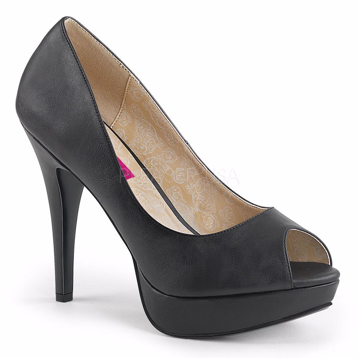 Product image of Pleaser Pink Label Chloe-01 Black Faux Leather, 5 1/4 inch (13.3 cm) Heel, 1 1/4 inch (3.2 cm) Platform Court Pump Shoes