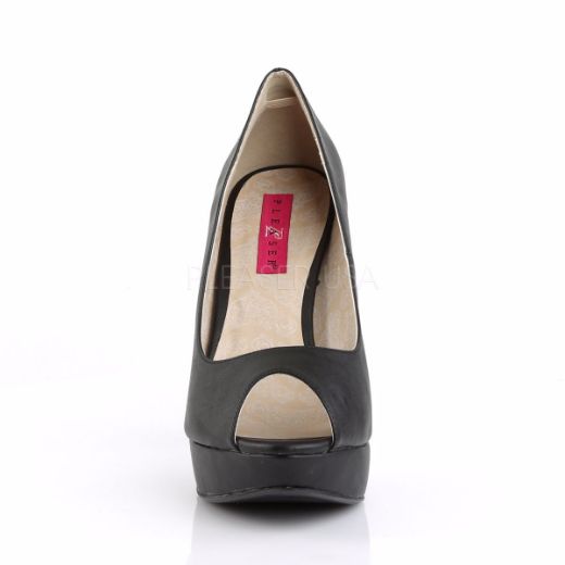 Product image of Pleaser Pink Label Chloe-01 Black Faux Leather, 5 1/4 inch (13.3 cm) Heel, 1 1/4 inch (3.2 cm) Platform Court Pump Shoes