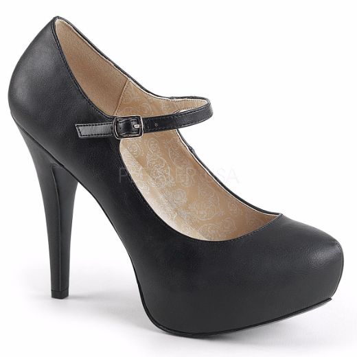 Product image of Pleaser Pink Label Chloe-02 Black Faux Leather, 5 1/4 inch (13.3 cm) Heel, 1 1/4 inch (3.2 cm) Platform Court Pump Shoes