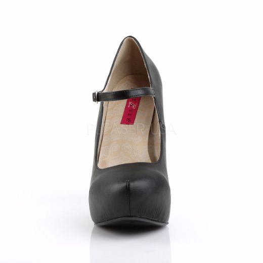 Product image of Pleaser Pink Label Chloe-02 Black Faux Leather, 5 1/4 inch (13.3 cm) Heel, 1 1/4 inch (3.2 cm) Platform Court Pump Shoes