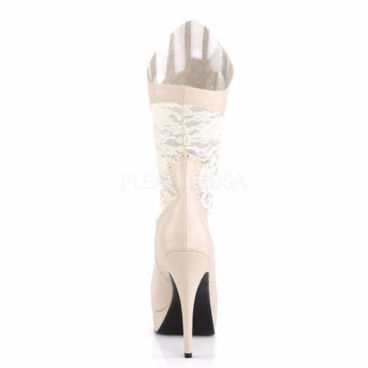 Product image of Pleaser Pink Label Chloe-115 Cream Faux Leather, 5 1/4 inch (13.3 cm) Heel, 1 1/4 inch (3.2 cm) Platform Knee High Boot