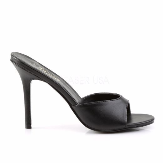 Product image of Pleaser Classique-01 Black Kid Pu, 4 inch (10.2 cm) Heel Slide Mule Shoes