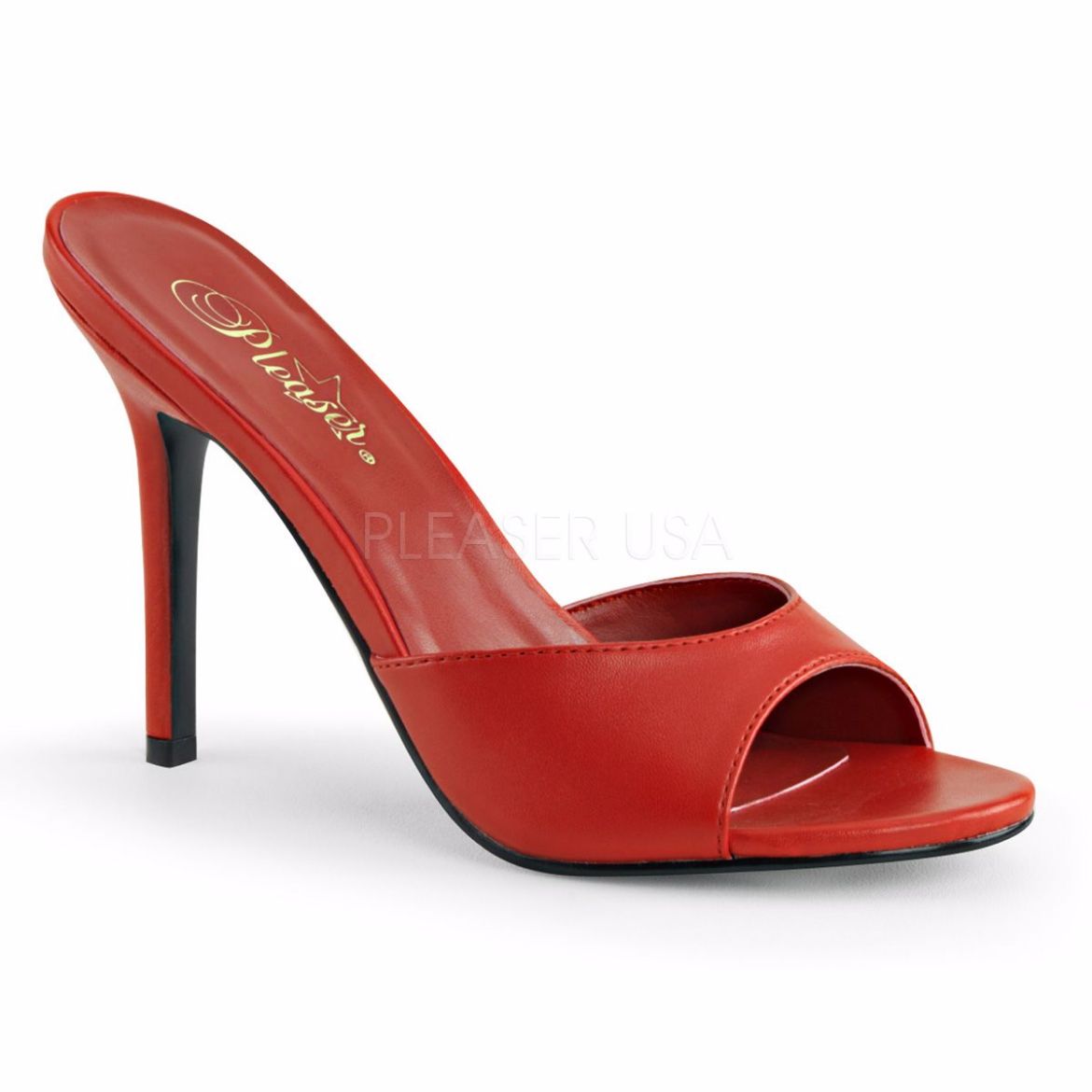 Product image of Pleaser Classique-01 Red Kid Pu, 4 inch (10.2 cm) Heel Slide Mule Shoes