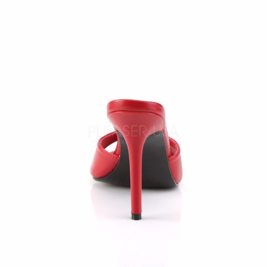 Product image of Pleaser Classique-01 Red Kid Pu, 4 inch (10.2 cm) Heel Slide Mule Shoes