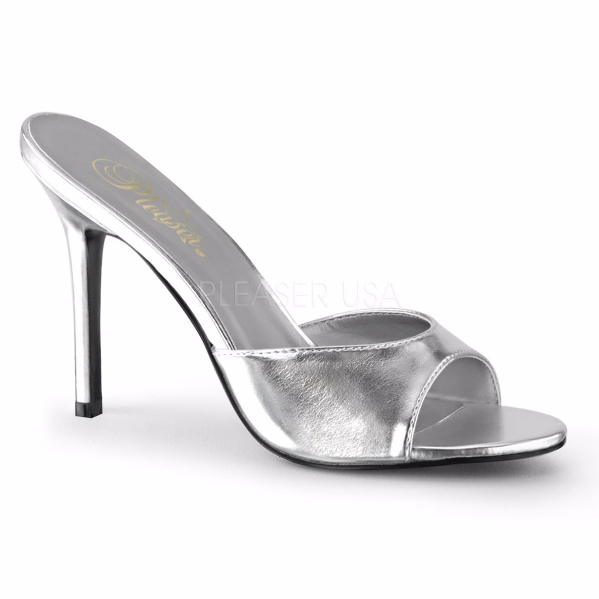 Product image of Pleaser Classique-01 Silver Metallic Pu, 4 inch (10.2 cm) Heel Slide Mule Shoes