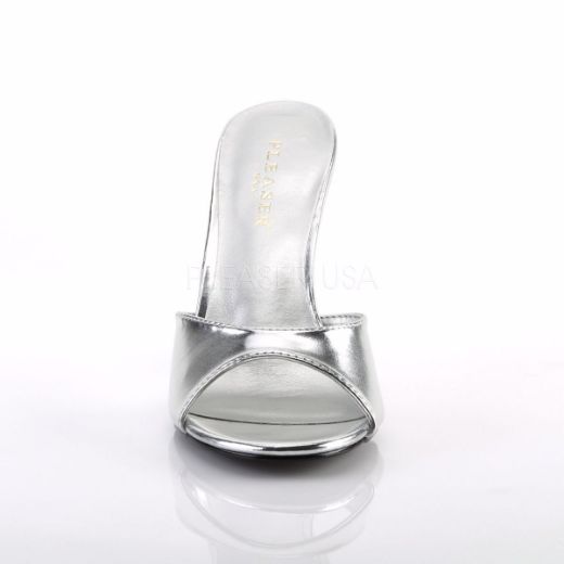 Product image of Pleaser Classique-01 Silver Metallic Pu, 4 inch (10.2 cm) Heel Slide Mule Shoes