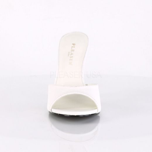 Product image of Pleaser Classique-01 White Kid Pu, 4 inch (10.2 cm) Heel Slide Mule Shoes