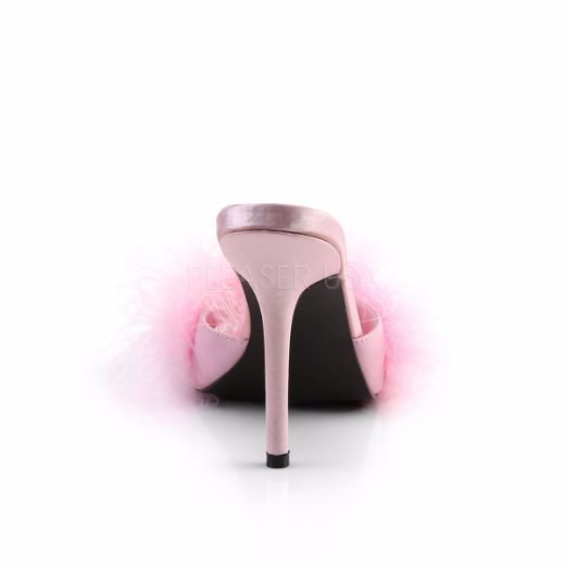 Product image of Fabulicious Classique-01F Baby Pink Pu-Fur, 4 inch (10.2 cm) Heel Slide Mule Shoes