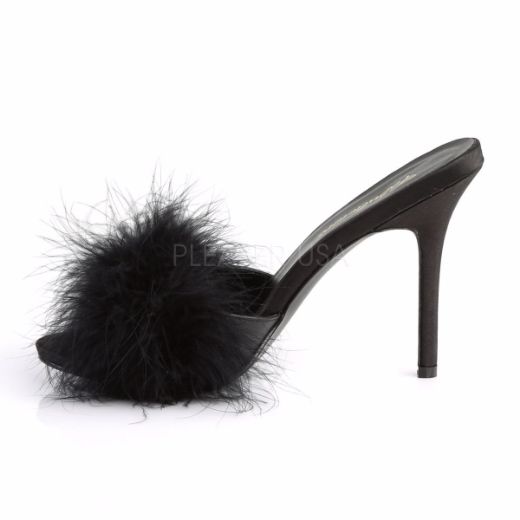 Product image of Fabulicious Classique-01F Black Pu-Fur, 4 inch (10.2 cm) Heel Slide Mule Shoes