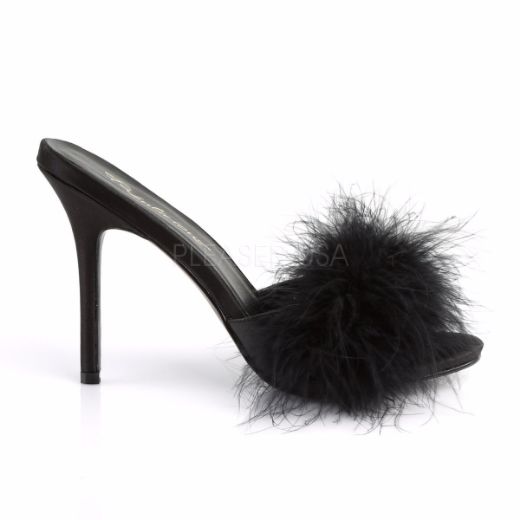Product image of Fabulicious Classique-01F Black Pu-Fur, 4 inch (10.2 cm) Heel Slide Mule Shoes