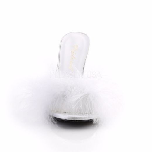 Product image of Fabulicious Classique-01F White Pu-Fur, 4 inch (10.2 cm) Heel Slide Mule Shoes
