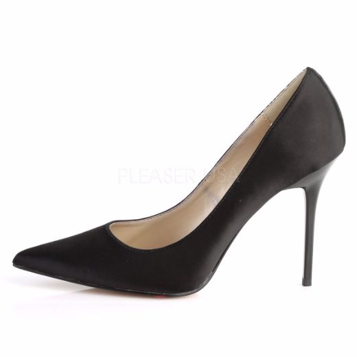 Product image of Pleaser Classique-20 Black Satin, 4 inch (10.2 cm) Heel Court Pump Shoes