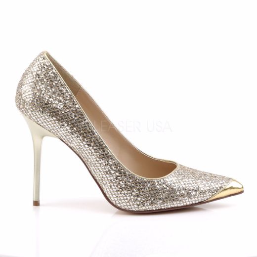 Product image of Pleaser Classique-20 Gold Glittery Lame Fabric, 4 inch (10.2 cm) Heel Court Pump Shoes