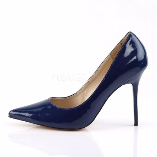 Product image of Pleaser Classique-20 Navy Blue Patent, 4 inch (10.2 cm) Heel Court Pump Shoes