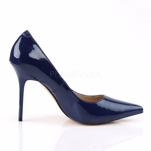 Product image of Pleaser Classique-20 Navy Blue Patent, 4 inch (10.2 cm) Heel Court Pump Shoes