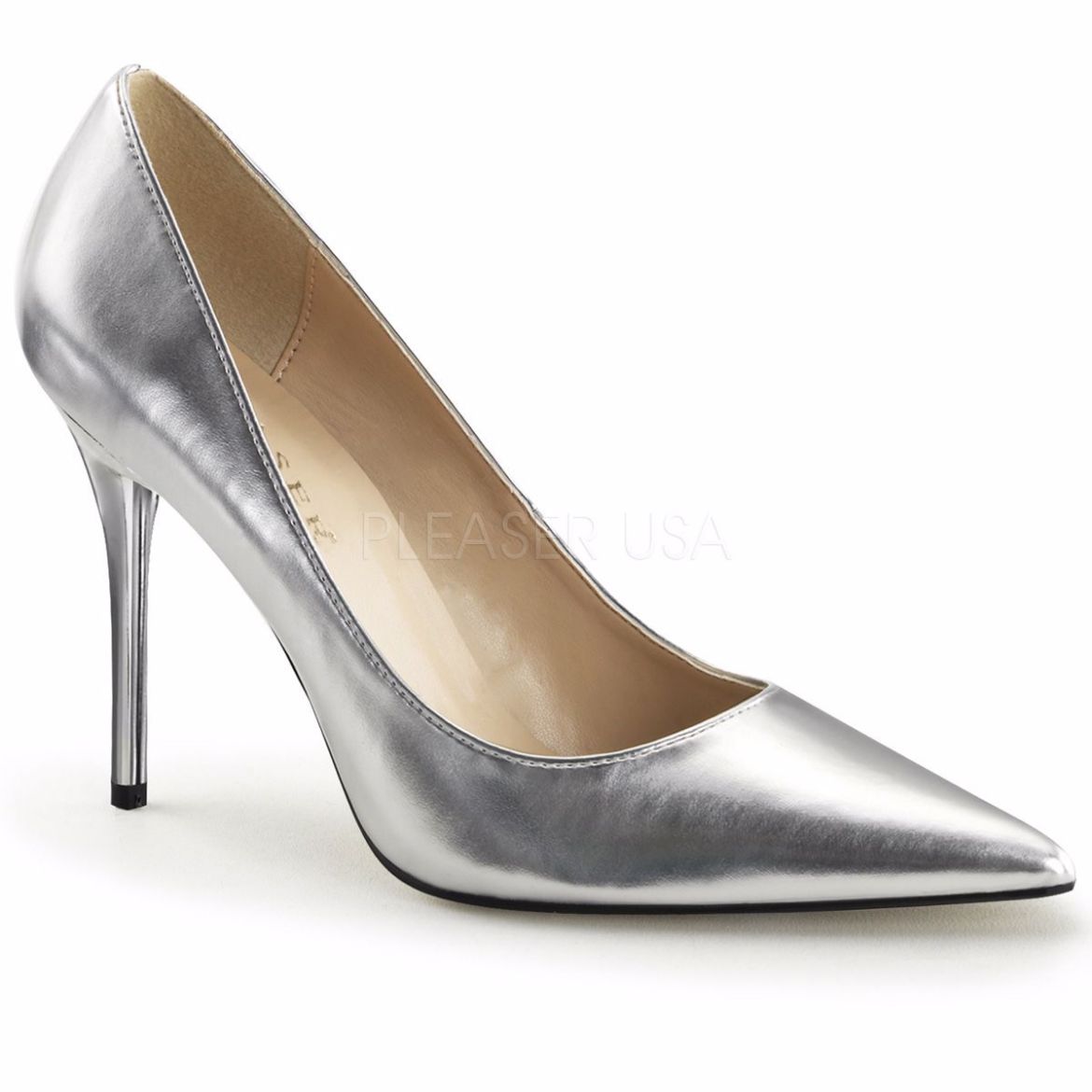 Product image of Pleaser Classique-20 Silver Met Pu, 4 inch (10.2 cm) Heel Court Pump Shoes