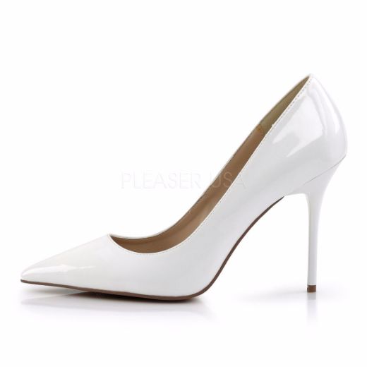 Product image of Pleaser Classique-20 White Patent, 4 inch (10.2 cm) Heel Court Pump Shoes