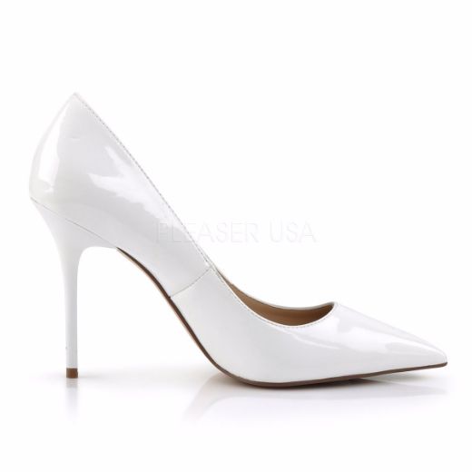 Product image of Pleaser Classique-20 White Patent, 4 inch (10.2 cm) Heel Court Pump Shoes
