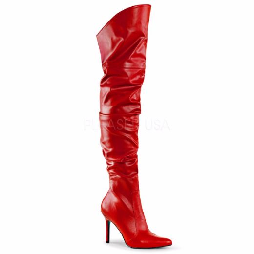Product image of Pleaser Classique-3011 Red Faux Leather, 4 inch (10.2 cm) Heel Thigh High Boot