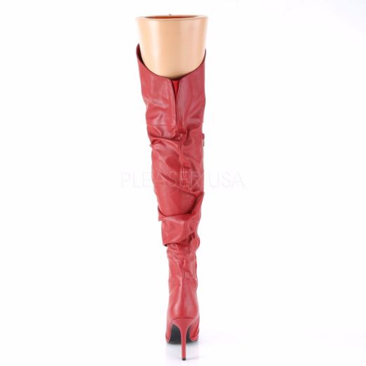 Product image of Pleaser Classique-3011 Red Faux Leather, 4 inch (10.2 cm) Heel Thigh High Boot
